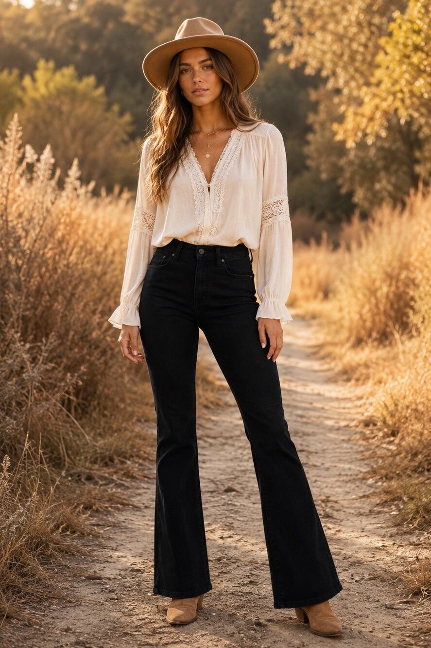 70s Boho Black Bootcut Jeans Kut From the Kloth Natalie High Rise Minimalist 8